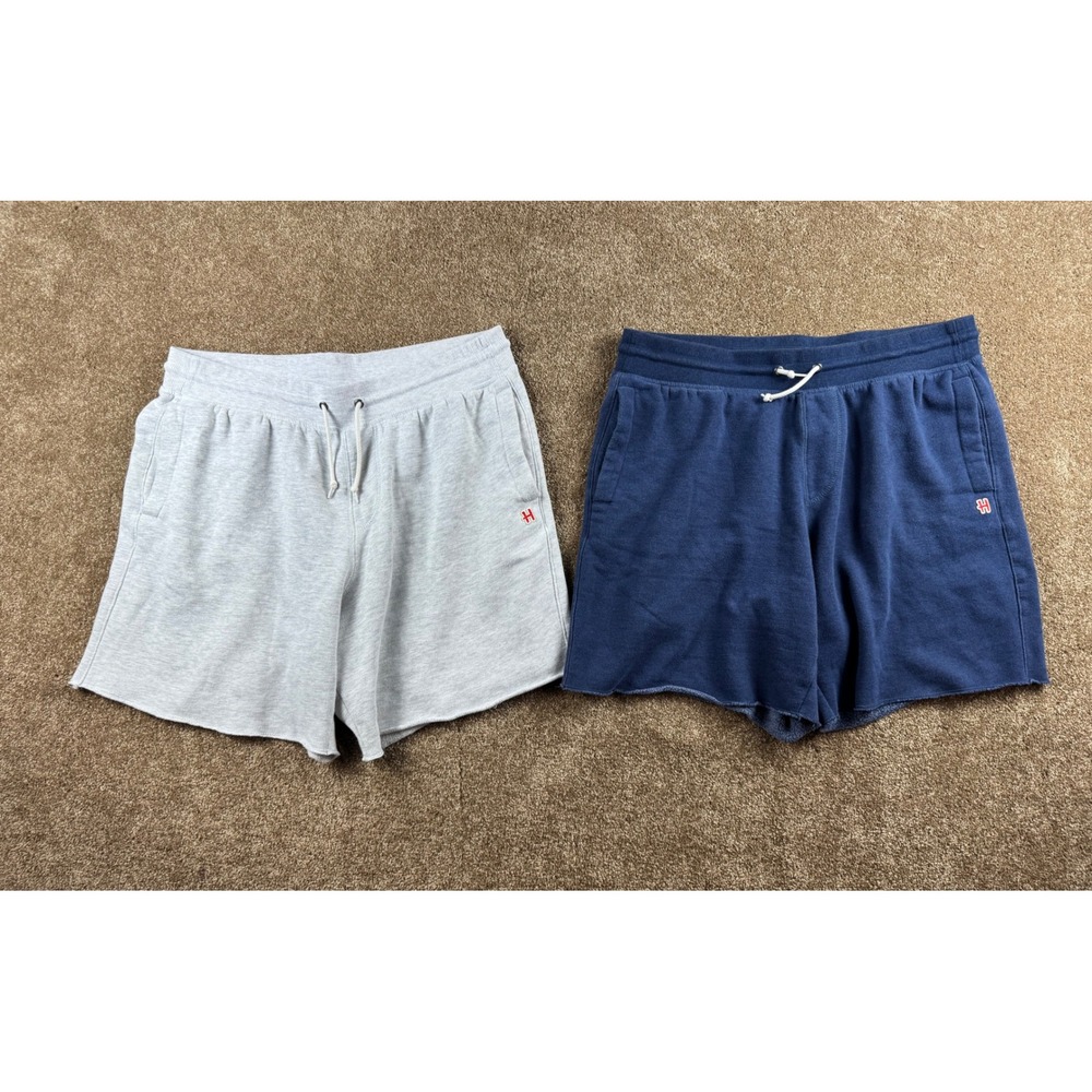 Homage Mens XL Sweat Shorts Bundle Navy Blue Heather Gray Raw Hem Fleece 2 Pack